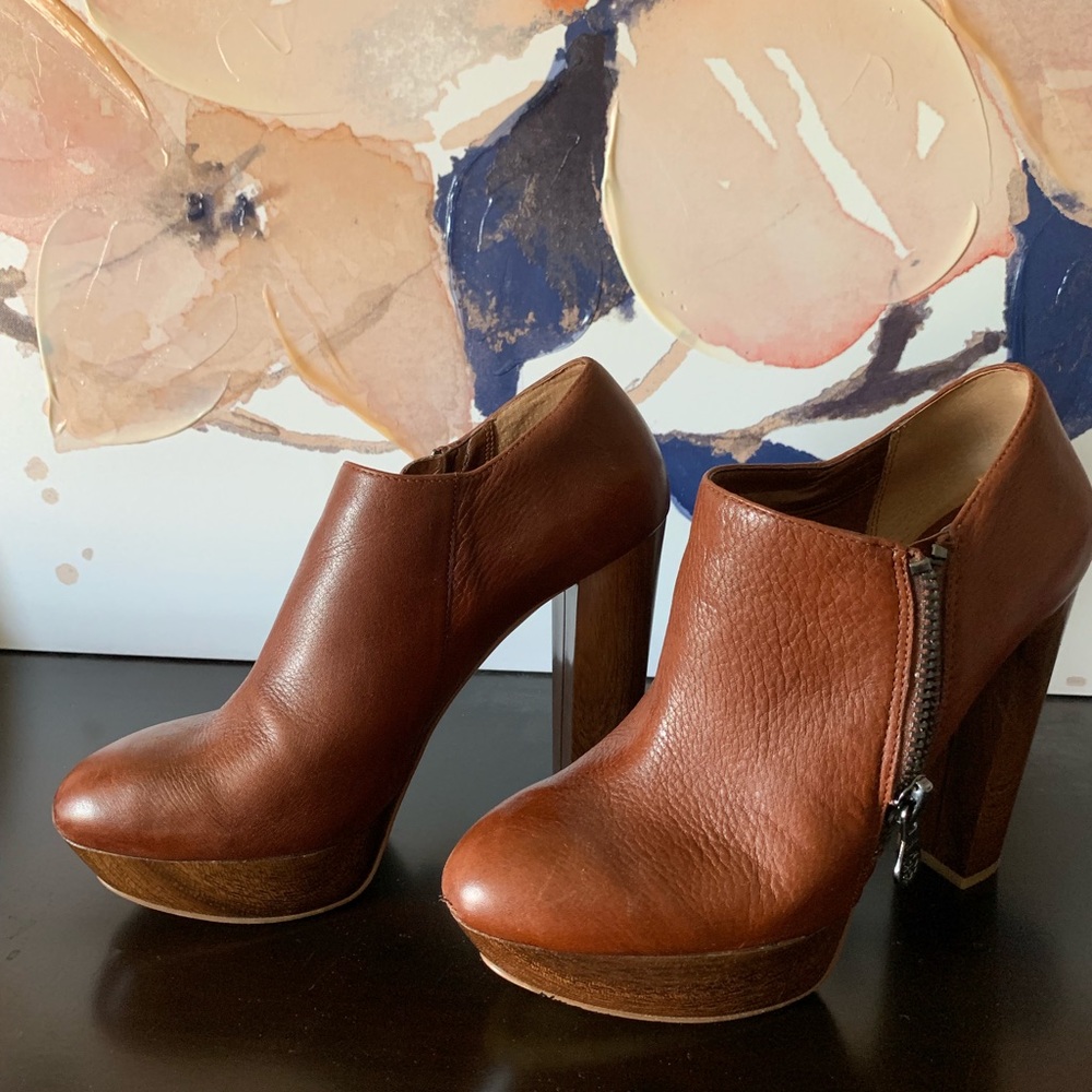Brown leather booties